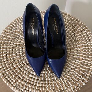 Saint Laurent Blue Leather Pointed-Toe Pumps